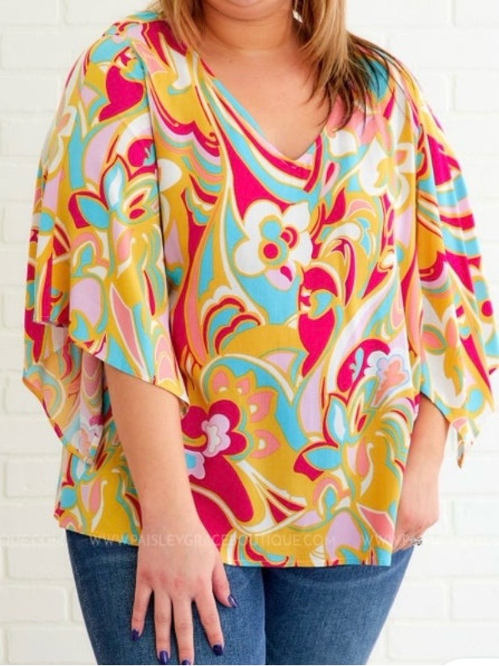 Emily Wonder Floral Paisley Boho Peasant Blouse